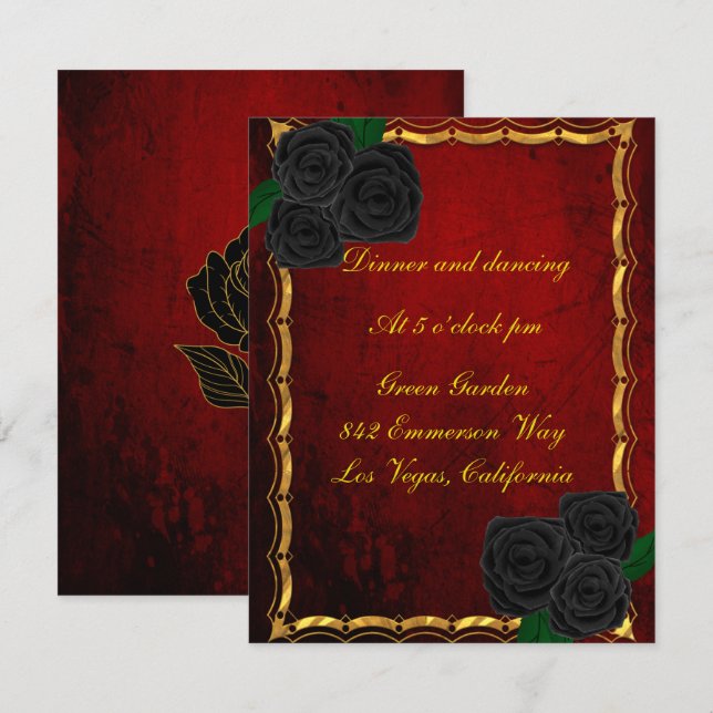 Invitation Réception de mariage aux roses noires gothiques sa (Devant / Derrière)