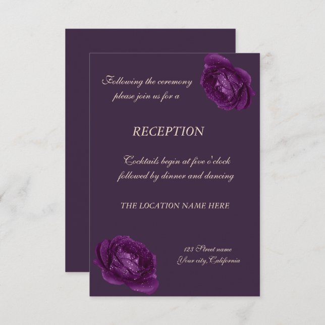 Invitation Réception de mariage aux roses violettes chic élég (Devant / Derrière)