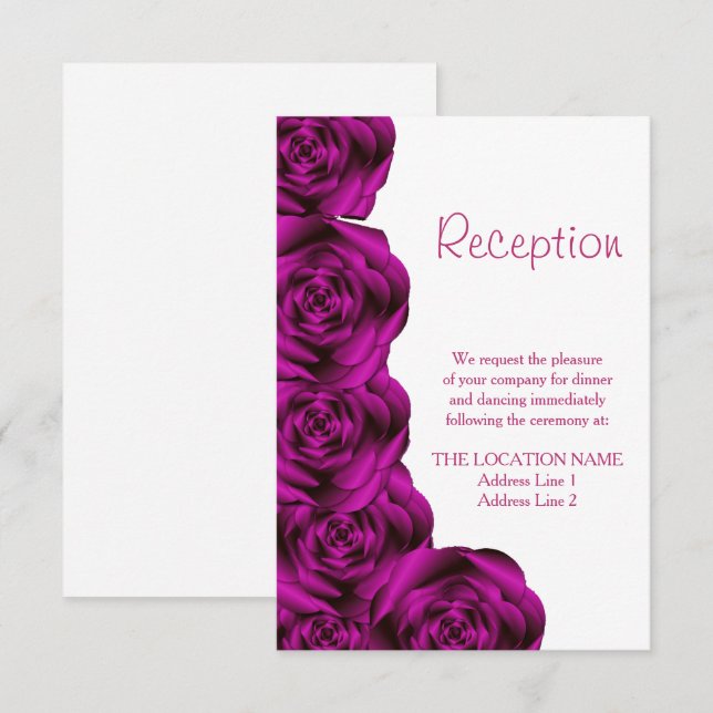 Invitation Réception de mariage avec bordure de rose violette (Devant / Derrière)