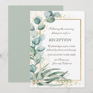 Invitation Réception de mariage avec cadre doré et verdure d'