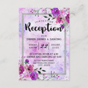 Invitation Réception de mariage avec cadre floral et argenté