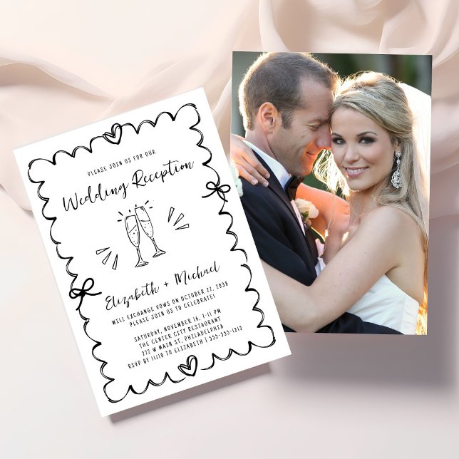Invitation Réception de mariage avec cadre photo ondulé capri (Whimsical Wavy Frame Photo Wedding Reception Invitation)