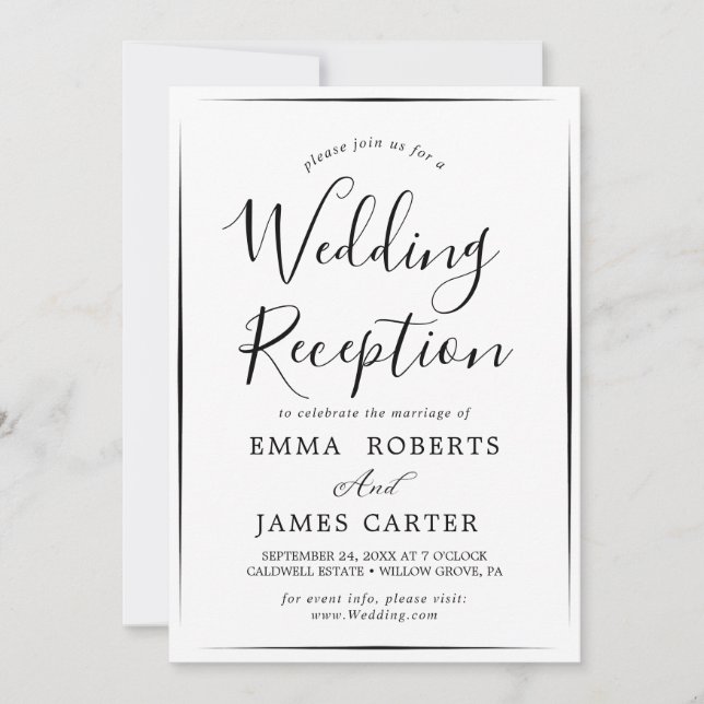 Invitation Réception de mariage avec calligraphie noire délic (Devant)