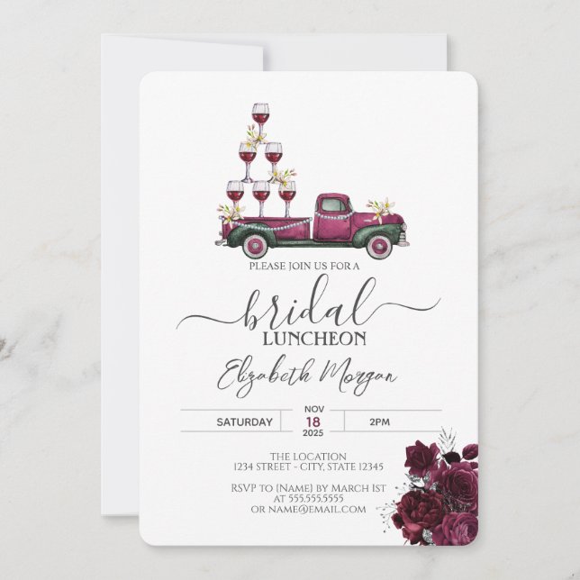 Invitation Réception de mariage avec camion de vin Roses Bour (Devant)