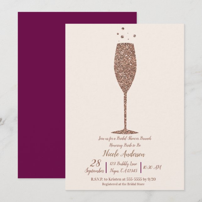 Invitation Réception de mariage avec Champagne pétillant et r (Devant / Derrière)