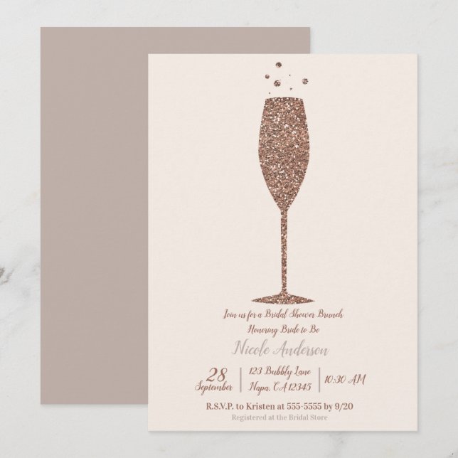 Invitation Réception de mariage avec Champagne pétillant Rosé (Devant / Derrière)