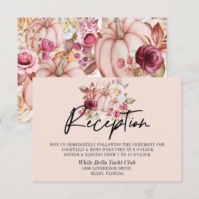 Invitation Réception de mariage avec citrouille rose automnal (Devant / Derrière)