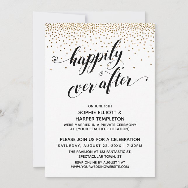 Invitation Réception de Mariage avec Confettis Dorés Uniqueme (Devant)