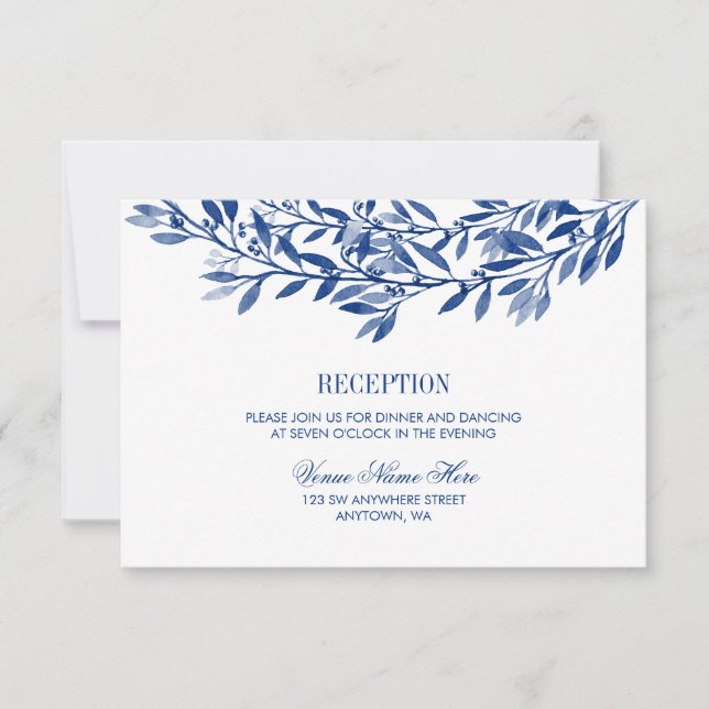 Invitation Réception de mariage avec couronne de laurier aqua (Devant)