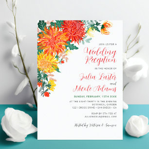 Invitation Réception de mariage avec dahlias jaunes pastel po