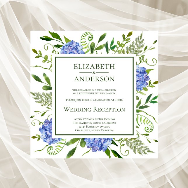 Invitation Réception de mariage avec des hortensias bleus (Créateur téléchargé)