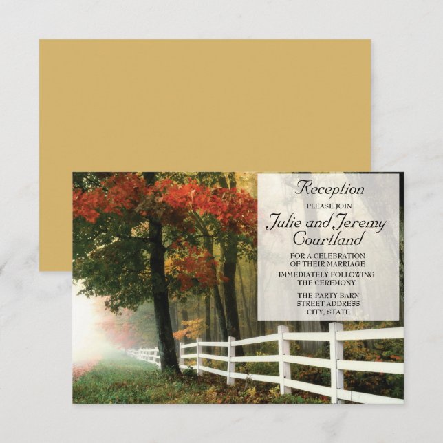 Invitation Réception de mariage avec feuilles d'automne et cl (Devant / Derrière)