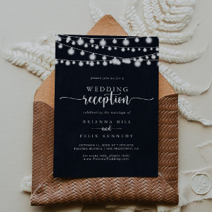 Invitation Réception de mariage avec guirlandes lumineuses ru
