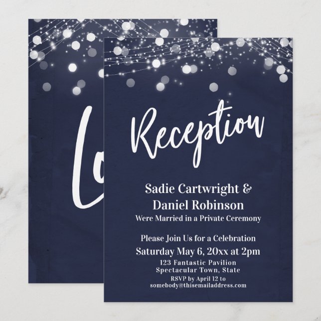 Invitation Réception de mariage avec Navy et lumières texturé (Devant / Derrière)