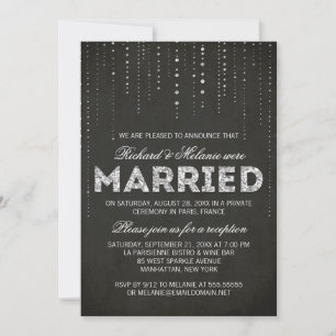 Invitation Réception de mariage avec paillettes noires et arg