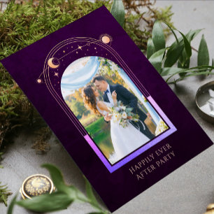 Invitation Réception de mariage avec photo céleste prune prof