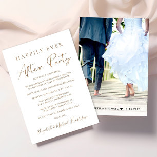 Invitation Réception de mariage avec photo Chic Gold Script