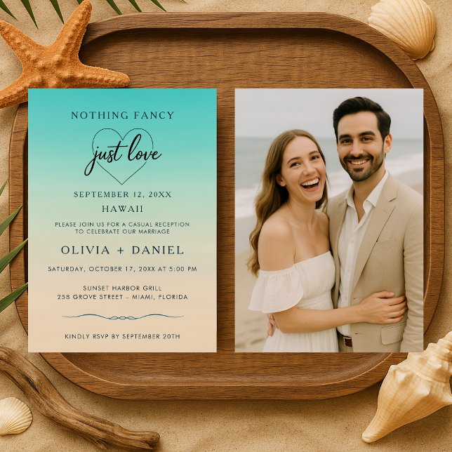 Invitation Réception de mariage avec photo de plage pour évas (Créateur téléchargé)