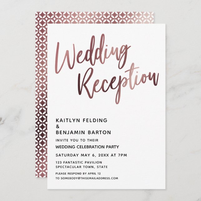 Invitation Réception de mariage avec typographie en rose gold (Devant / Derrière)