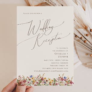 Invitation Réception de mariage beige dans une prairie de fle