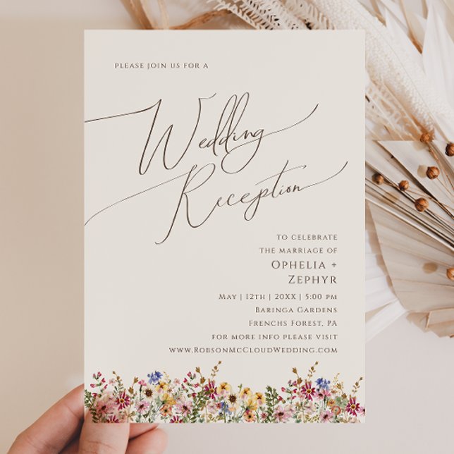 Invitation Réception de mariage beige dans une prairie fleuri (Créateur téléchargé)