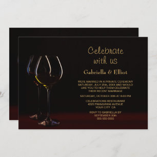 Invitation Réception de mariage Black Gold Wine Glass Party