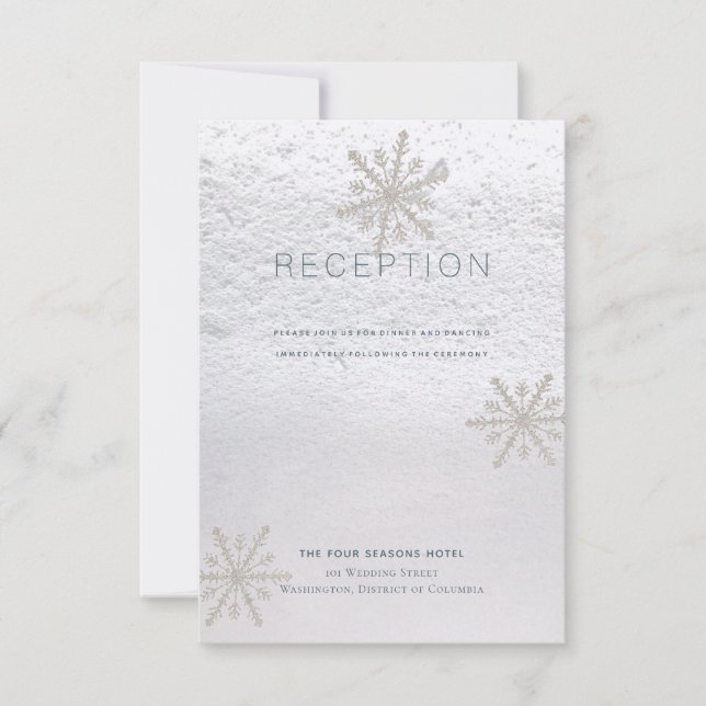 Invitation Réception de mariage blanc d'hiver de flocon de ne (Devant)