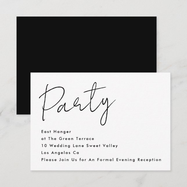 Invitation Réception de mariage blanc noir moderne sur mesure (Devant / Derrière)