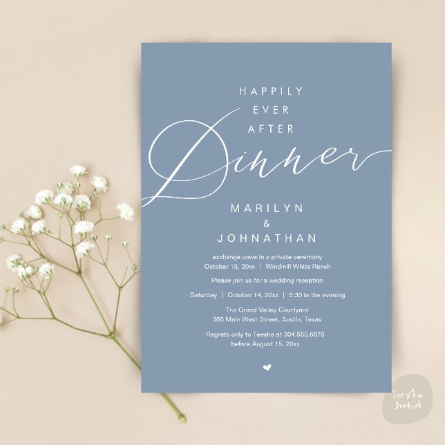 Invitation Réception de mariage bleu de conte de fées après d (Dusty Blue Happily Ever After Dinner Wedding Reception Invitation Card )