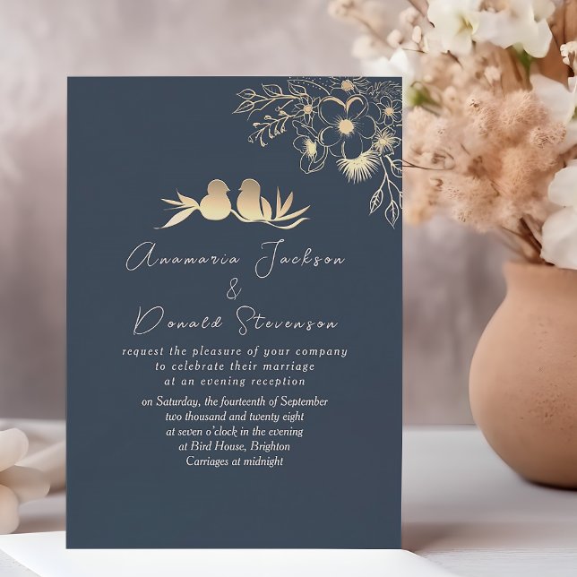 Invitation Réception de mariage bleu marine élégant moderne (Créateur téléchargé)