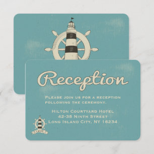 Invitation Réception de mariage bleu nautique Phare