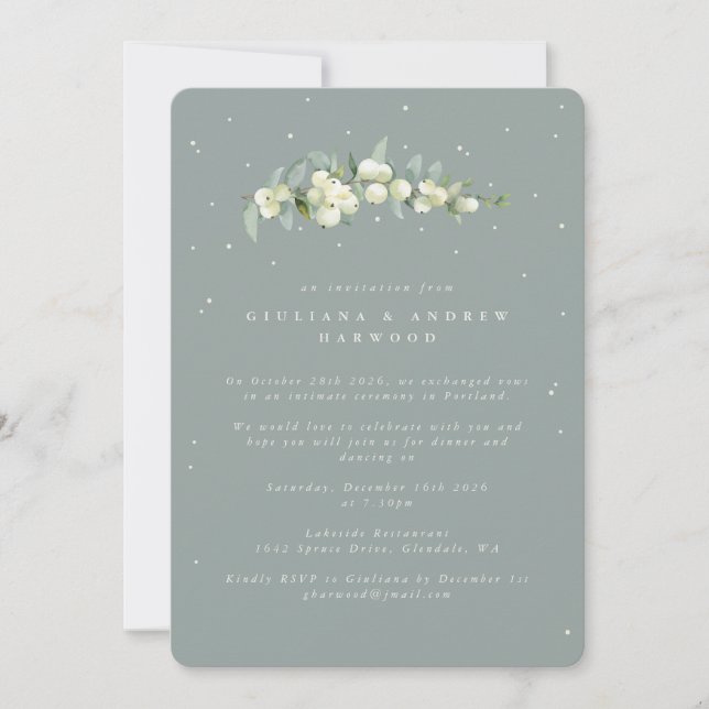 Invitation Réception de mariage Blue-Green Snowberry+Eucalypt (Devant)
