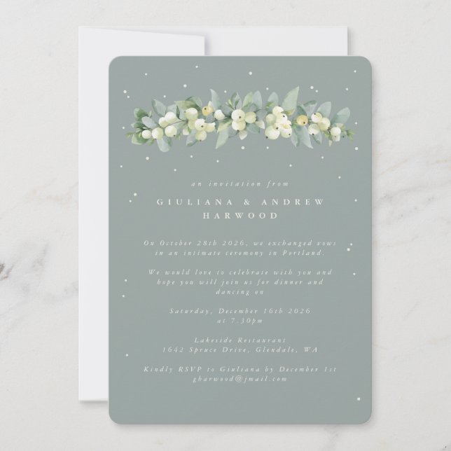 Invitation Réception de mariage Blue-Green Snowberry+Eucalypt (Devant)