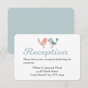 Invitation Réception de mariage Blue & Pink Lovebirds qui s'e