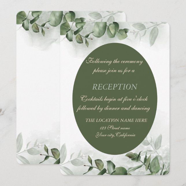 Invitation Réception de mariage bohème aquarelle eucalyptus v (Devant / Derrière)