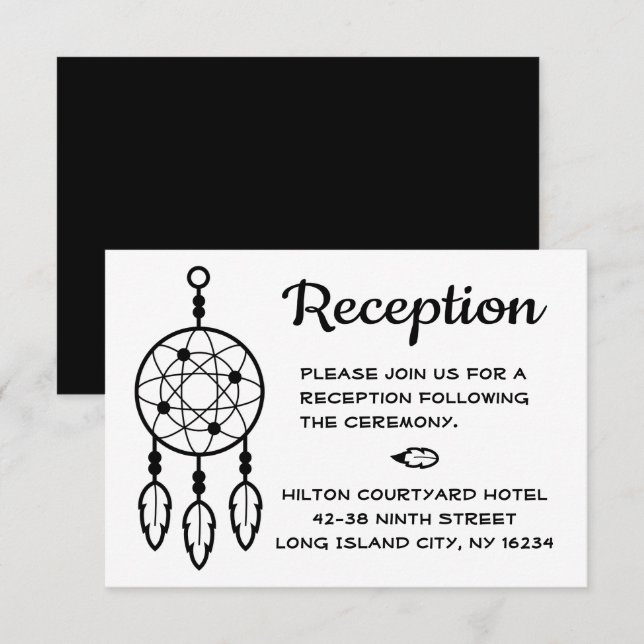 Invitation Réception de mariage bohème attrape-rêves noir bla (Devant / Derrière)