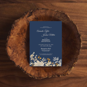 Invitation Réception de mariage bohème automnal bleu poussiér
