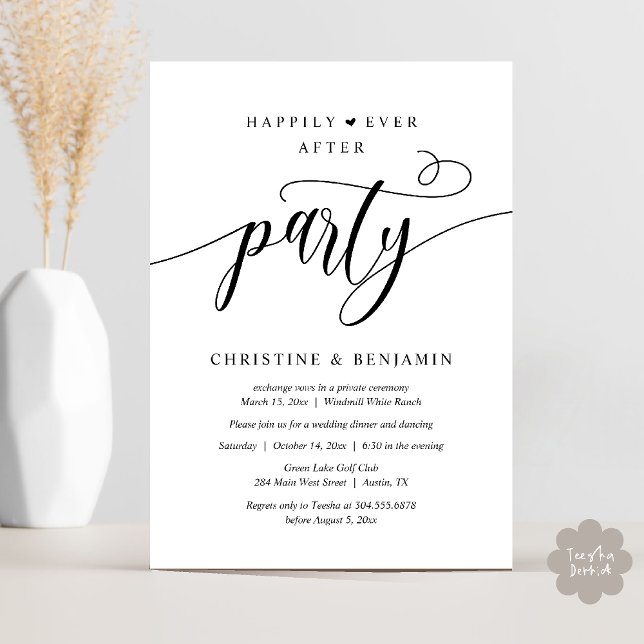 Invitation Réception de mariage bohème moderne et joyeuse (Modern Boho Happily Ever After Reception Party Invitation card PDF in black and white)