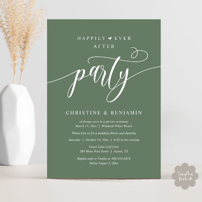Invitation Réception de mariage bohème moderne pour un après  (Modern Boho Happily Ever After Reception Party Invitation card PDF in sage green)