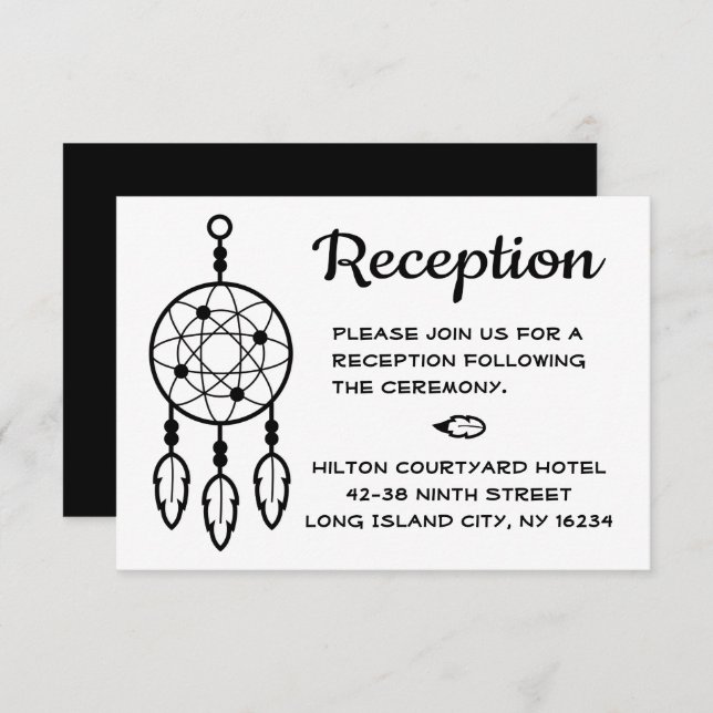 Invitation Réception de mariage Boho Dreamcatcher noir blanc (Devant / Derrière)
