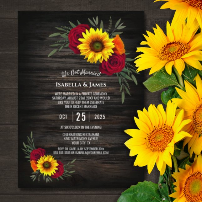 Invitation Réception de mariage Bois de grange Tournesol Rose (Créateur téléchargé)
