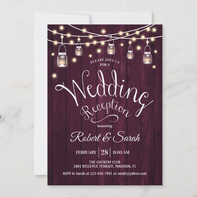 Invitation Réception de mariage Bois rustique Bourgogne & Lum (Devant)