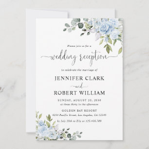 Invitation Réception de mariage botanique bleu doux