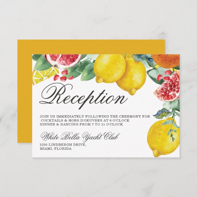 Invitation Réception De Mariage Botanique Citrus (Devant / Derrière)