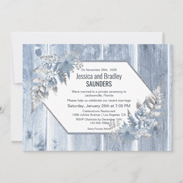 Invitation Réception de mariage botanique rustique Dusty Blue (Devant)