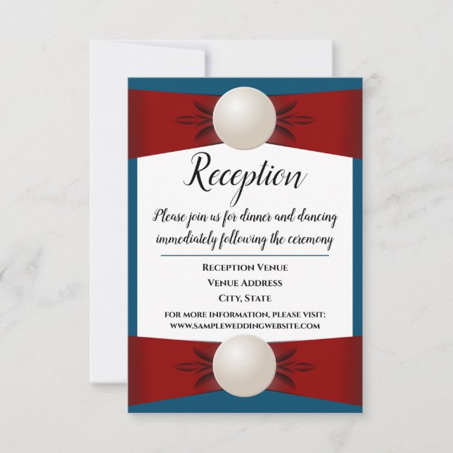 Invitation Réception de mariage Burgundy et Blue Pearl Ribbon (Devant)
