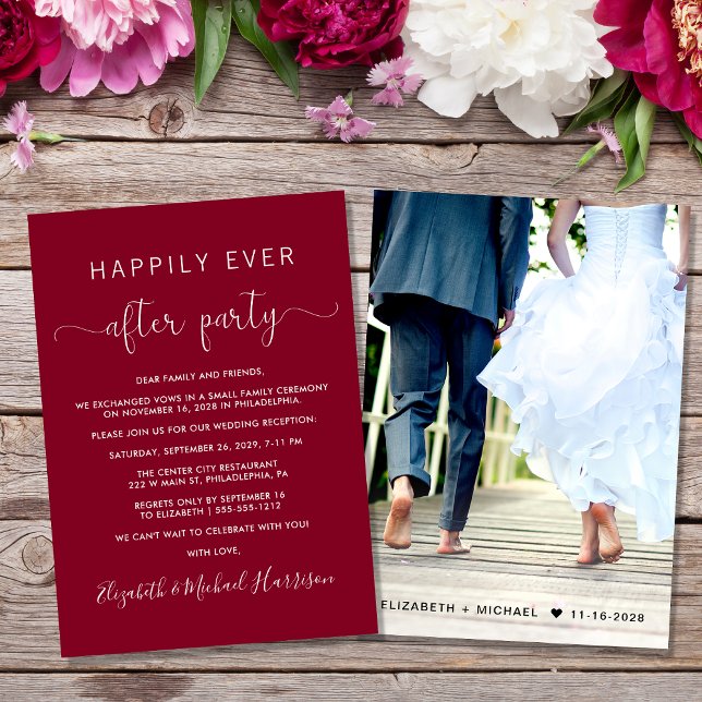 Invitation Réception de mariage Burgundy Happily Ever After (Créateur téléchargé)