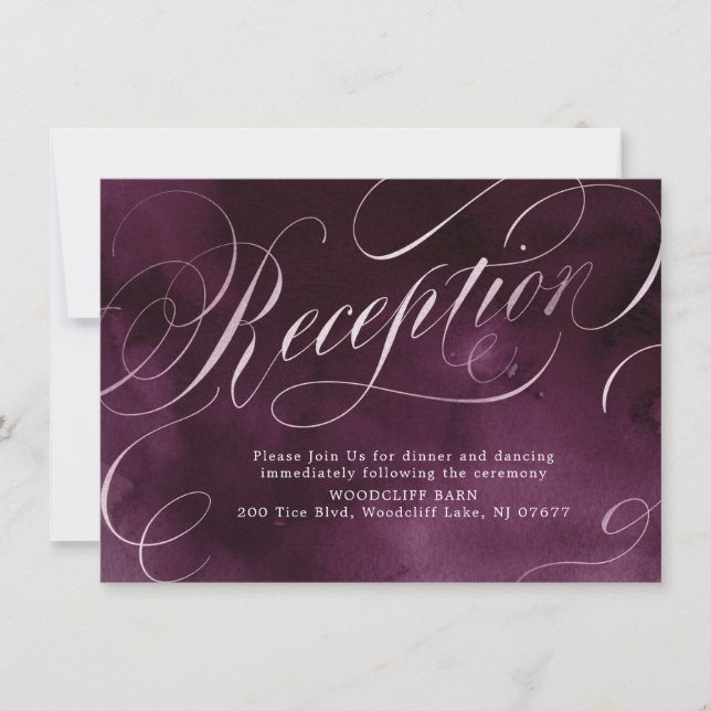 Invitation Réception de mariage calligraphie prune romantique (Devant)