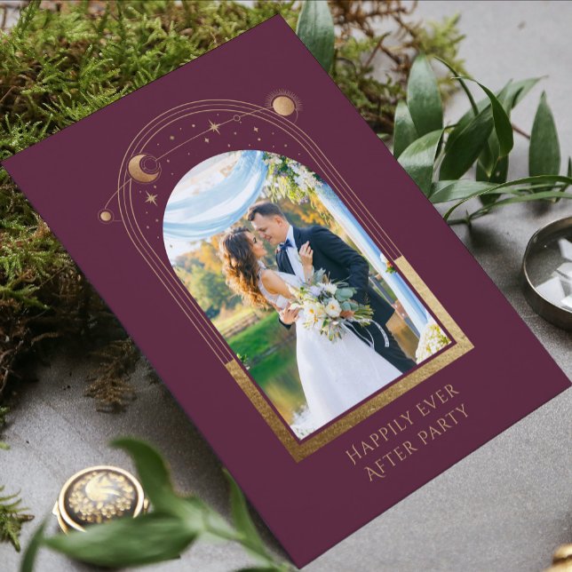 Invitation Réception de mariage céleste en prune dorée mystiq (Créateur téléchargé)