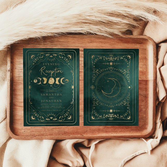 Invitation Réception de mariage Celestial Emerald Green Gold (Créateur téléchargé)